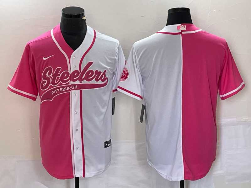 Men%27s Pittsburgh Steelers Blank Pink White Two Tone With Patch Cool Base Stitched Baseball Jersey